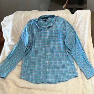 🟢 Crown & Ivy Blue and Green Casual Button Down Shirt